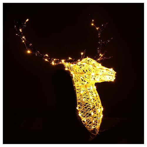 Tête renne blanc marron 140 lumières LED h 84 cm intérieur extérieur 2