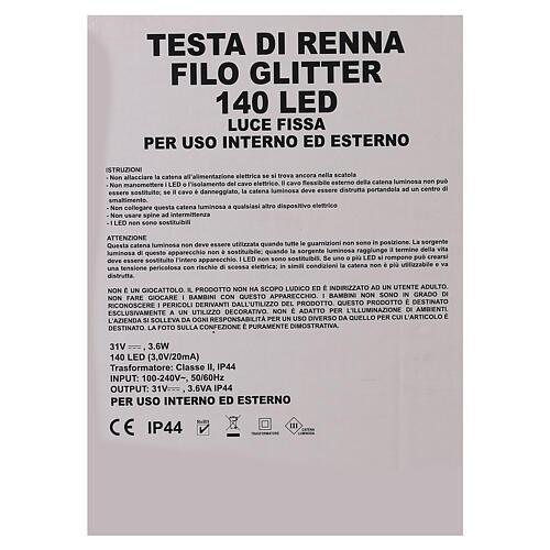 Tête renne blanc marron 140 lumières LED h 84 cm intérieur extérieur 10