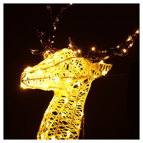 Decoração luminosa cabeça de veado branca e castanha 140 lâmpadas LED, altura 84 cm, interior/exterior 3