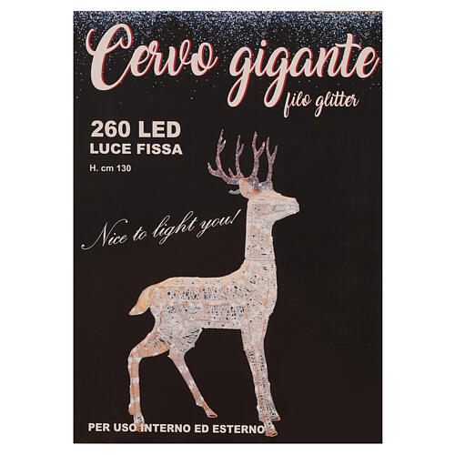 Decoração luminosa de Natal veado 260 lâmpadas LED branco frio, altura 1,3 m, interior/exterior 9