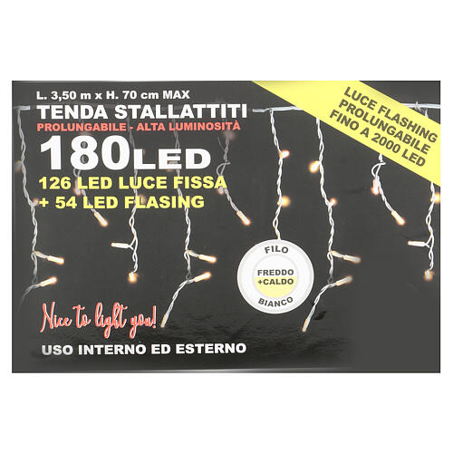 Rideau lumineux stalectite LED 8m extérieur 200 LED blanc pur ou chaud +  flash