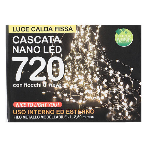 Warm white light fall 720 LEDs snowflakes 2,5 m indoor/outdoor 5