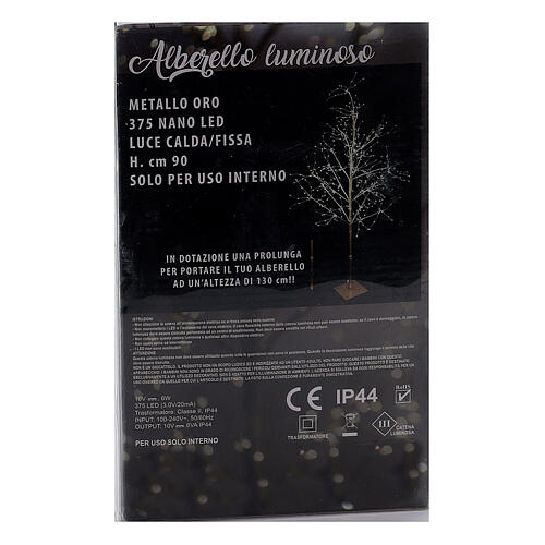 Decoração luminosa árvore dourada 375 lâmpadas LED branco quente 90 cm para interior 7