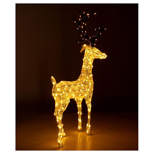 Decoração luminosa de Natal veado glitter 200 lâmpadas LED branco quente, altura 1 m, interior/exterior 5
