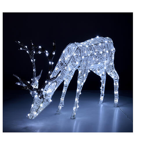 Decoração luminosa de Natal veado pastando 200 lâmpadas LED branco frio, altura 1 m, interior/exterior 2