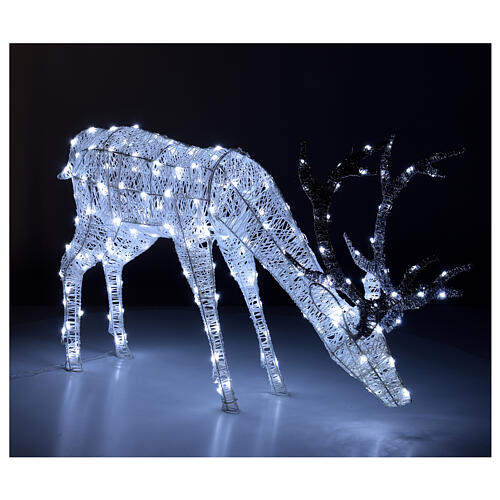 Decoração luminosa de Natal veado pastando 200 lâmpadas LED branco frio, altura 1 m, interior/exterior 3