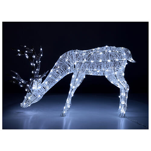 Decoração luminosa de Natal veado pastando 200 lâmpadas LED branco frio, altura 1 m, interior/exterior 4