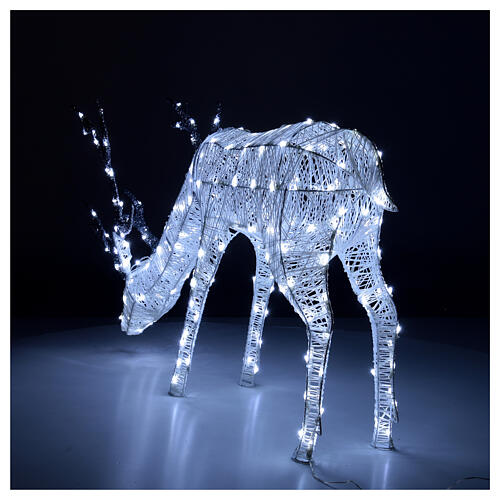 Decoração luminosa de Natal veado pastando 200 lâmpadas LED branco frio, altura 1 m, interior/exterior 5