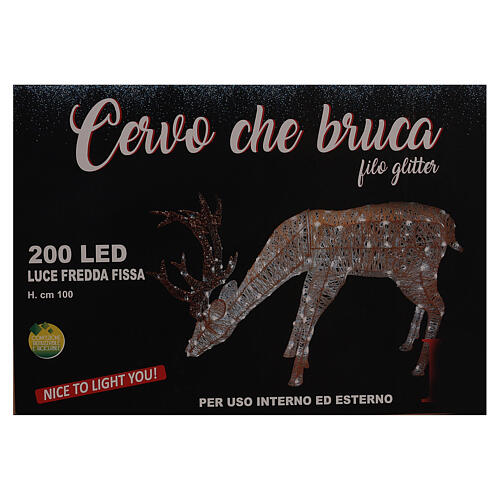 Decoração luminosa de Natal veado pastando 200 lâmpadas LED branco frio, altura 1 m, interior/exterior 9