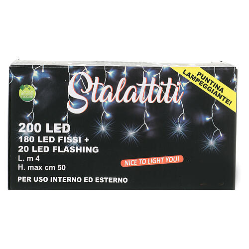 Rideau stalactites 200 LEDs 4 m blanc froid intérieur extérieur 5