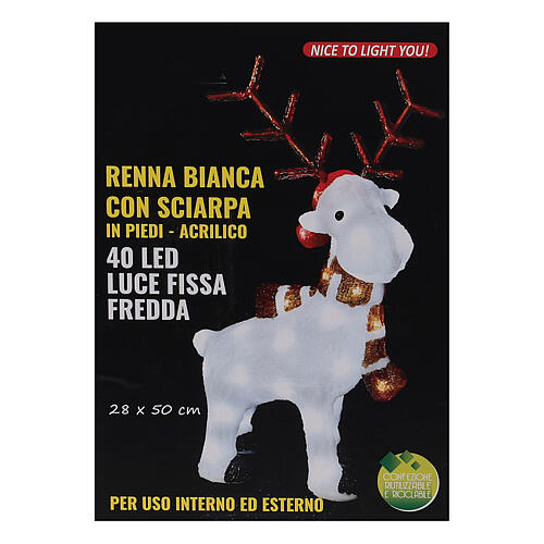 White reindeer with scarf 40 cold white LEDs 50 cm indoor/outdoor 8