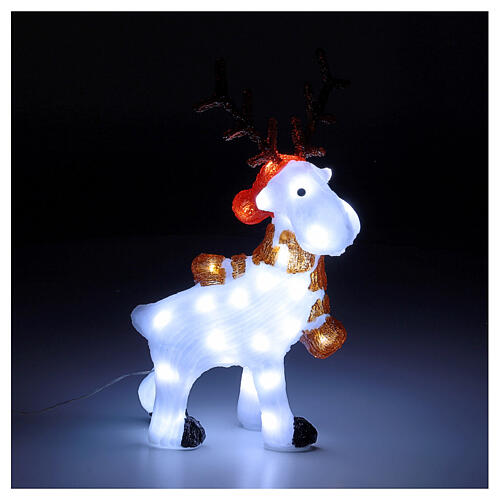 White reindeer sculpture with scarf 40 LED cold white 50 cm indoor outdoor 1