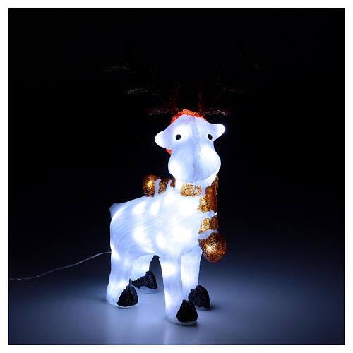 White reindeer sculpture with scarf 40 LED cold white 50 cm indoor outdoor 3