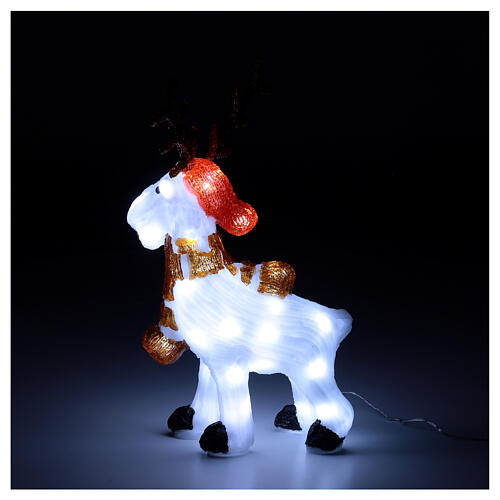 White reindeer sculpture with scarf 40 LED cold white 50 cm indoor outdoor 4