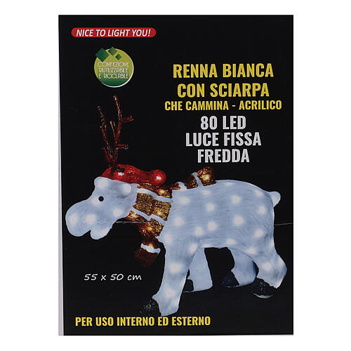 Renifer biały, akryl, 80 LED, światło zimne, 55 cm, do wnętrz i na zewnątrz 10