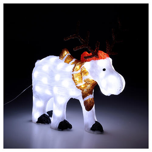 Decoração luminosa de Natal rena branca acrílico 80 lâmpadas LED branco frio, altura 55 cm, interior/exterior 3