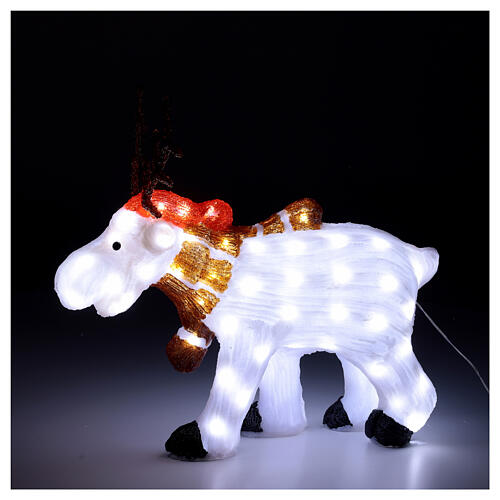 Decoração luminosa de Natal rena branca acrílico 80 lâmpadas LED branco frio, altura 55 cm, interior/exterior 4