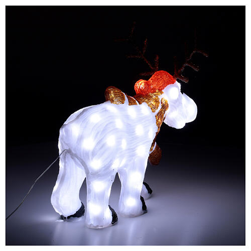 Decoração luminosa de Natal rena branca acrílico 80 lâmpadas LED branco frio, altura 55 cm, interior/exterior 5