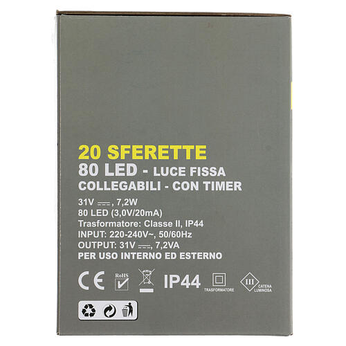 20 Bulb string lights 5 cm 80 LEDs warm white 6.65 m indoor outdoor 7