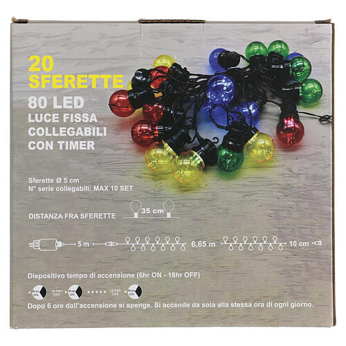 Guirlande lumineuse 20 sphères 5 cm 80 LEDs multicolores 6,65 m int/ext 7