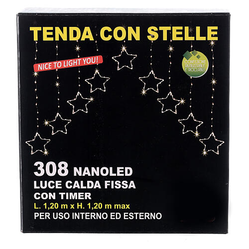 Lichtervorhang mit Sternen und 308 warmweißen LEDs Innen- und Außenbereich, 1,2 m 5
