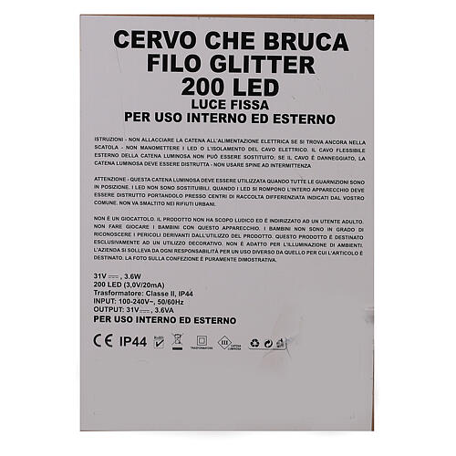 Cerf qui broute 100 cm fil pailleté 200 LEDs blanc chaud int/ext 8