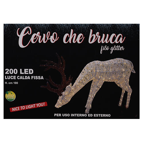 Cervo bruca 100 cm filo glitter 200 led bianco caldo int est 7
