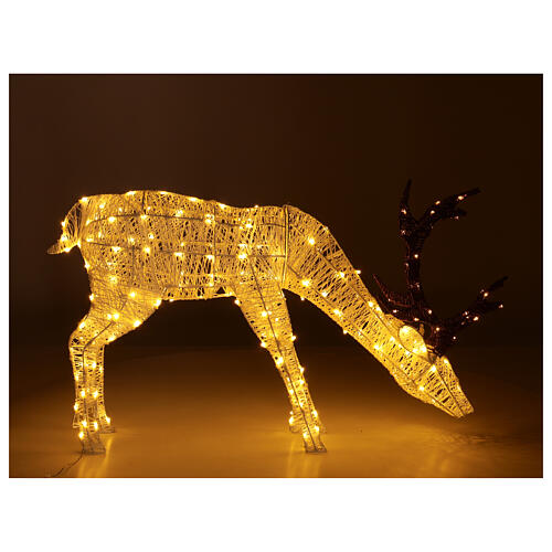 Decoração luminosa de Natal veado pastando 200 lâmpadas LED branco quente, altura 1 m, interior/exterior 3