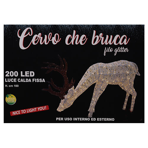 Decoração luminosa de Natal veado pastando 200 lâmpadas LED branco quente, altura 1 m, interior/exterior 7