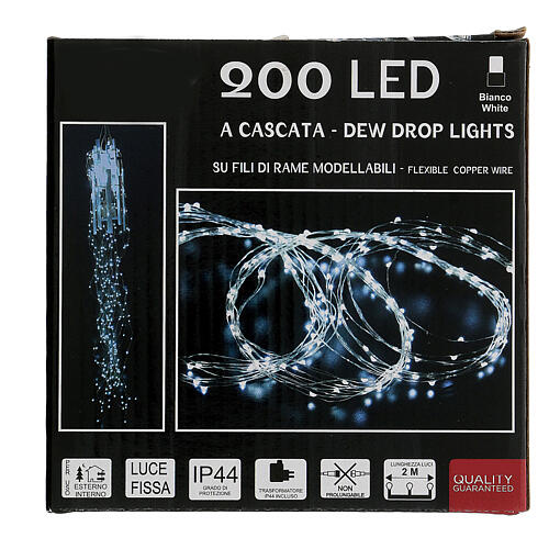 Cold white LED waterfall, 200 lights, 2 m, indoor/outdoor 4