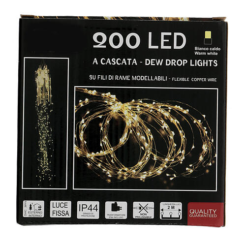 Warm white LED waterfall, 200 lights, 2 m, indoor/outdoor 4