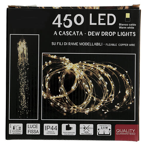 Warm white LED waterfall, 450 lights, 2.5 m, indoor/outdoor 4