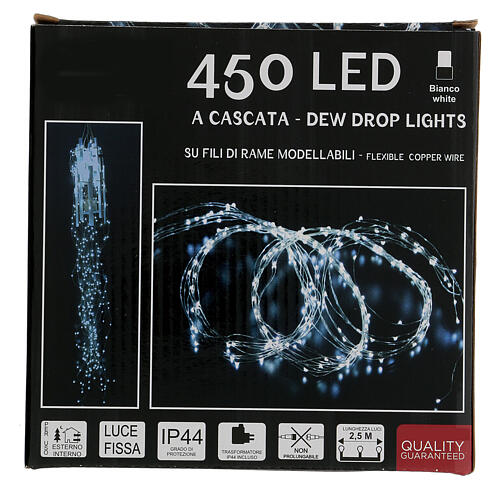 Cold white LED waterfall, 450 lights, 2.5 m, indoor/outdoor 5