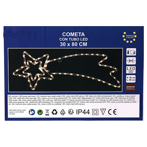 Comet with double star, LED tube, warm white, 30x80 cm, indoor/outdoor 6