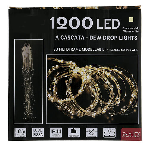 Cascata luminosa 4 m 1200 led bianco caldo trasformatore int est 4