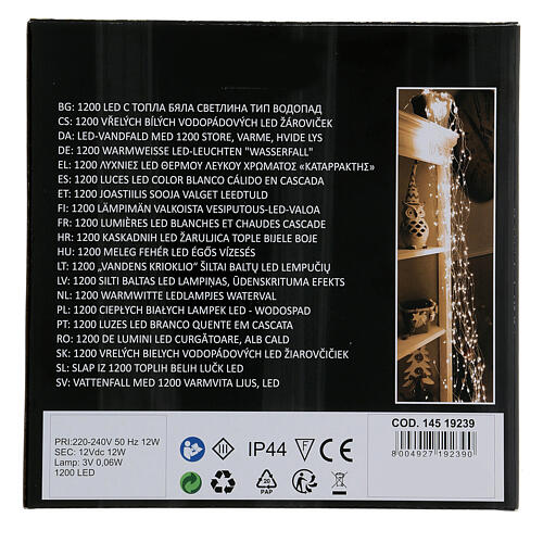 Cascata luminosa 4 m 1200 led bianco caldo trasformatore int est 5