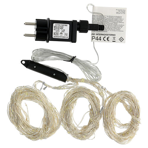 Cascata luminosa 4 m 1200 led bianco caldo trasformatore int est 7