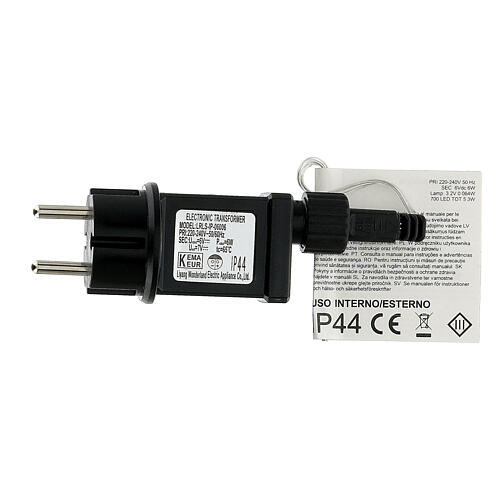 Cascata luminosa 4 m 1200 led bianco caldo trasformatore int est 8