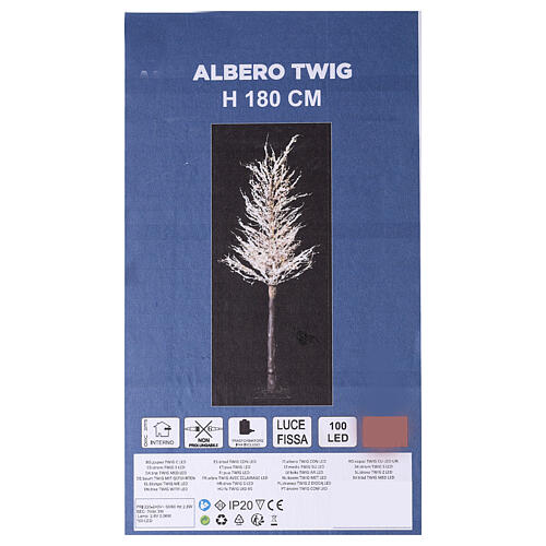 Albero Twig 180 cm 100 led bianco base quadrata interno 8