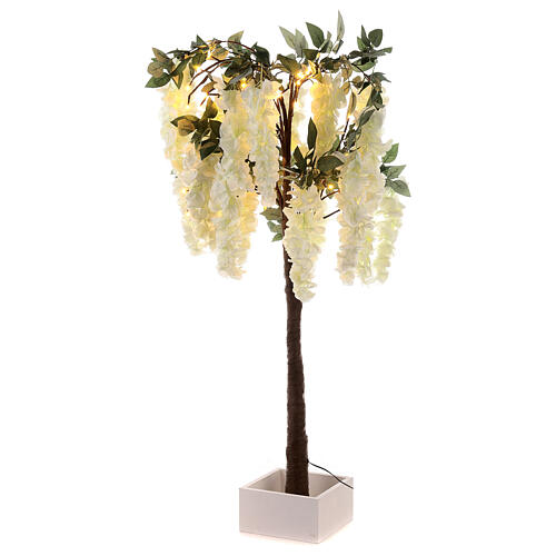 Árvore luminosa com flores brancas 42 LED 120x50x50 cm externo 4