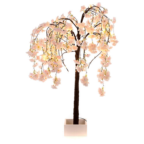 Lumières florales- Arbre lumineux enneigé orné d'un nid d'oiseau , 120  DELS, intérieur seulement. Base en bois, adaptateur CA, dimension 23.5''x
