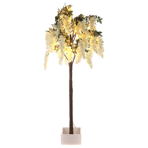 Albero illuminato fiorito bianco 96 LED 200x90x90 cm esterno 2