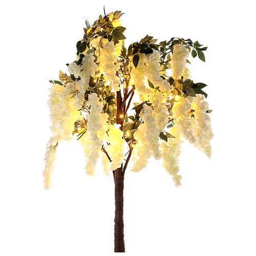 Árvore luminosa com flores brancas 96 LED 200x90x90 cm interior 4
