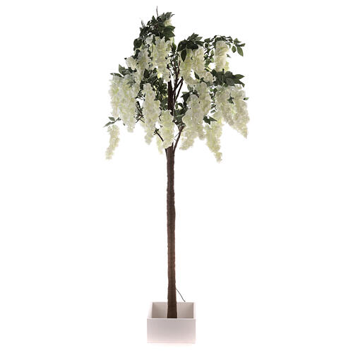 Árvore luminosa com flores brancas 96 LED 200x90x90 cm interior 5