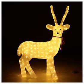 LED Reindeer with collar in warm white 200 LEDs indoor H 100 cm
