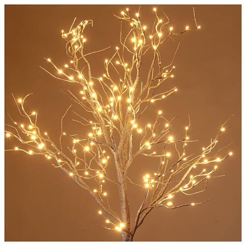 Lighted birch tree 192 LEDs indoor use 210 cm gold glitter 2