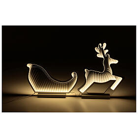 Infinity mirror Reindeer with sleigh, indoor light decoration with warm white LED