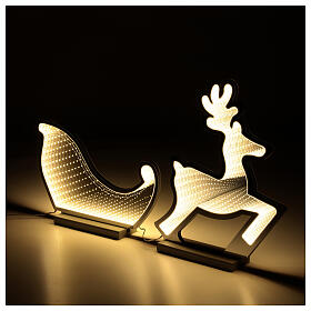 Infinity mirror Reindeer with sleigh, indoor light decoration with warm white LED