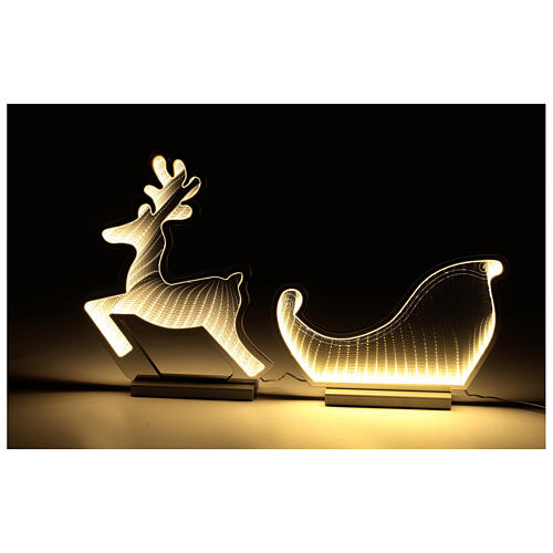 Infinity mirror Reindeer with sleigh, indoor light decoration with warm white LED 5