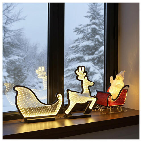 Infinity mirror Reindeer with sleigh, indoor light decoration with warm white LED 2